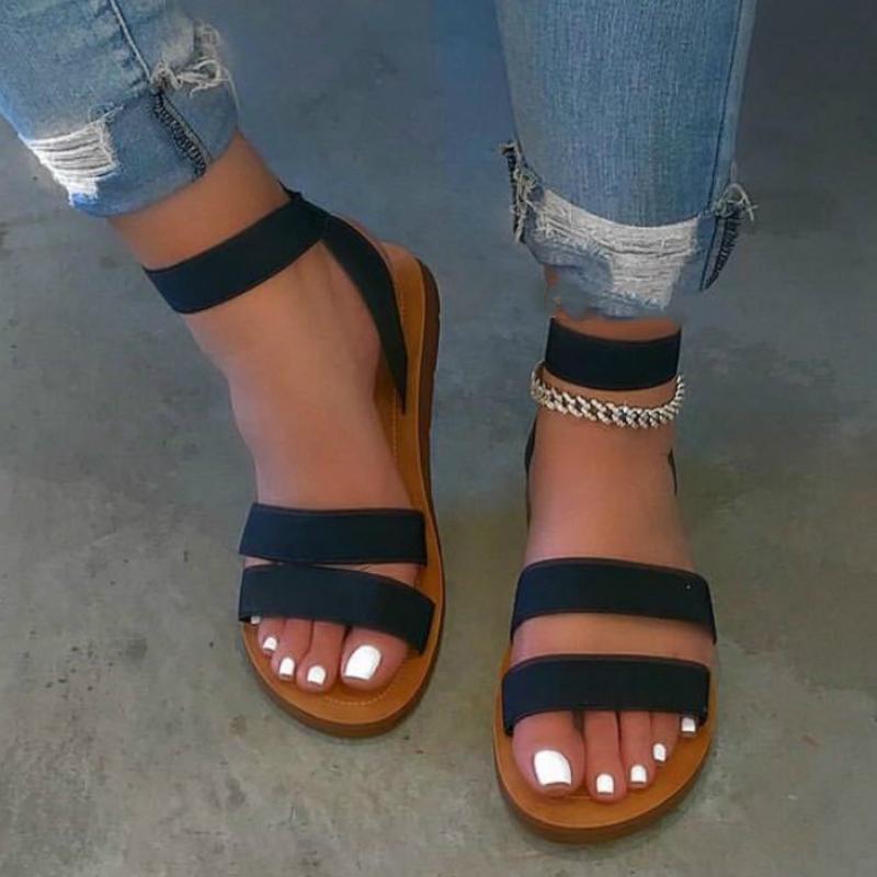 

Summer Trend Ins Women Sandals Flat Heel Stretch Fabric Ankle Strap Elast Band Solid Casual Beach Vacation Shoes Ladies Female, Yellow