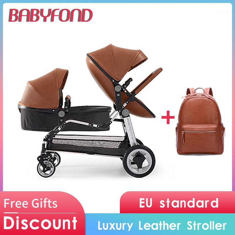 

EU tax free ! Newborn twins Baby stroller Luxury high landscape leather prams folding can sit lying double baby stroller 13pcs1