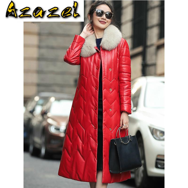 

100% Genuine Jacket Women Winter Natural Fur Sheepskin Coat Female Long Duck Down Coats Real Leather Jackets 19D08, Black
