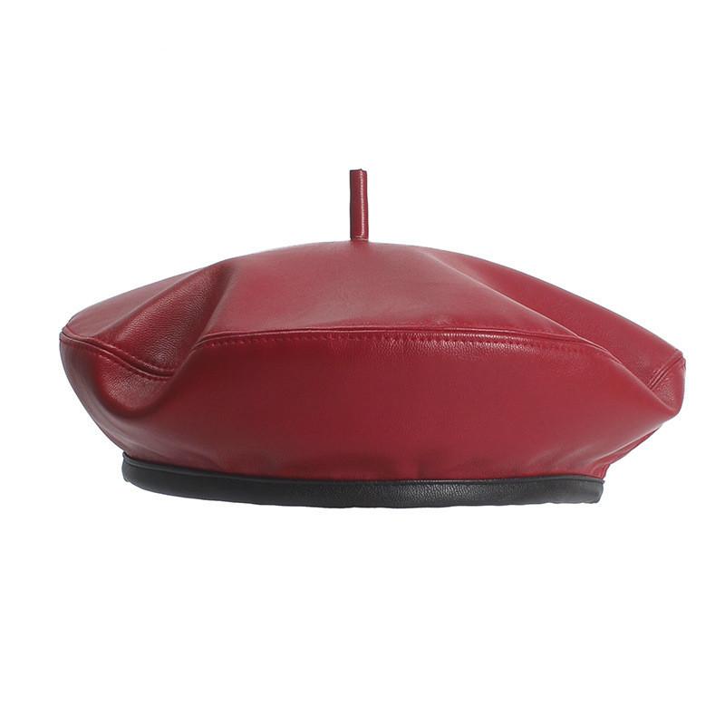 

Luxury Fashion Autumn Winter Black PU Leather Beret Hats Women Warm Caps Female French Femme Brand Design Adjustable Beret Hat