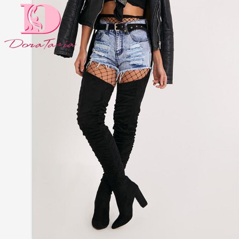 

DoraTasia New Fashion Female Over The Knee Boots Pointed Toe Thick High Heels Thigh High Boots Women 2020 Sexy Shoes Woman, Black