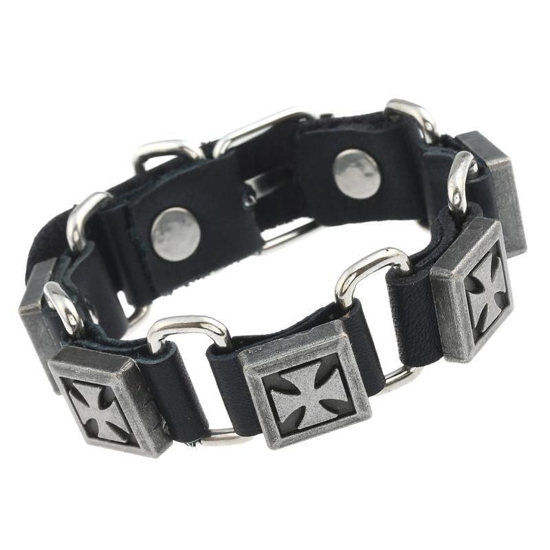 

Vintage Alloy Cross Men's Leather Bracelet Punk Rivet Leather Bracelet Fashion Trend Men And Women Hand Rope Clothing Accessorie