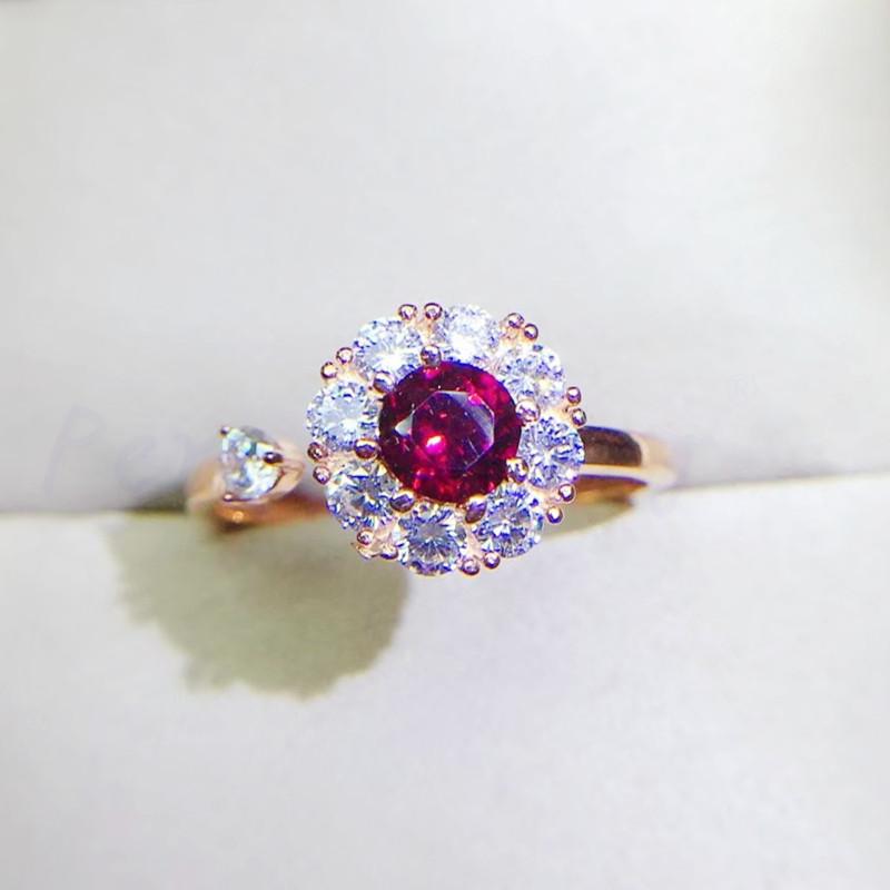 

Cluster Rings Per Jewelry Natural Real Pyrope Round Ring 5*5mm 0.6ct Gemstone 925 Sterling Silver Fine Q2042136, Golden;silver