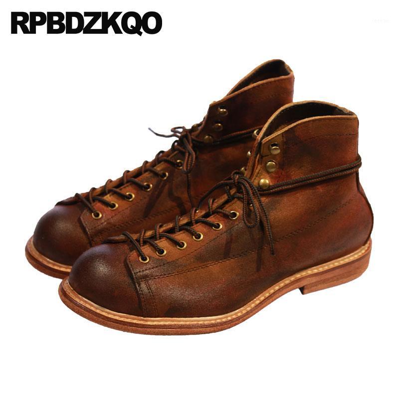 

Fall Men's Shoes Autumn Booties Boots Short Ankle Vintage Runway Genuine Leather 2018 Brown Lace Up Suede1, Red brown