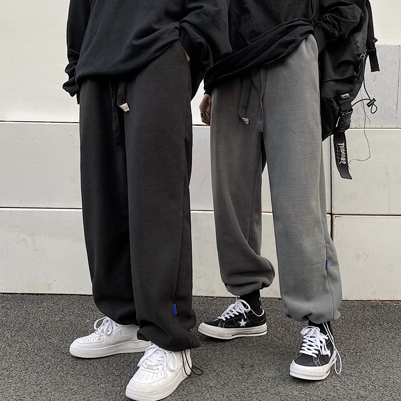 

Male Hoodie 2021 Spring New Winter Leggings Hot Rolled-up in Men and Women Wide-leg Straight Pants 3BD5, Gray.