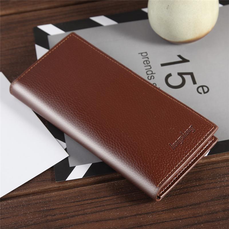 

2020 New PU Long Men's Wallet Thin Lychee Pattern PU Leather Coin Pouch Money Clip Multi-card Position Card Package, Light coffee