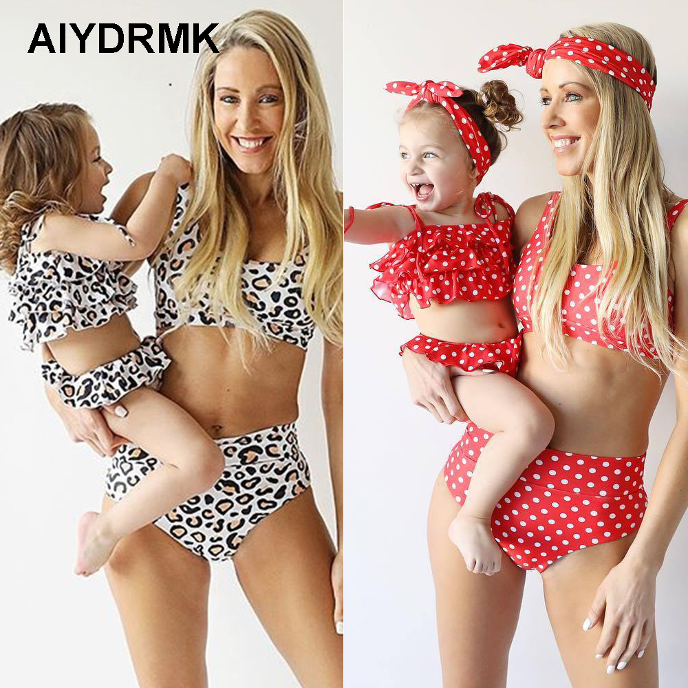 

Mommy and Me Swimsuit Dots Leopard Mother Daughter Bathing Suit Beachwear Family Look Swimwear Matching Family Outfits Swimsuits 201128, Red