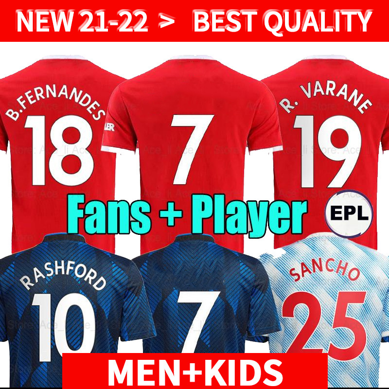 

21 22 23 SANCHO soccer jerseys women RASHFORD MANS SHAW POGBA 2021 2022 2023 football shirt fans player version UTD MARTIAL B. FERNANDES Mens kids kit set, Suit