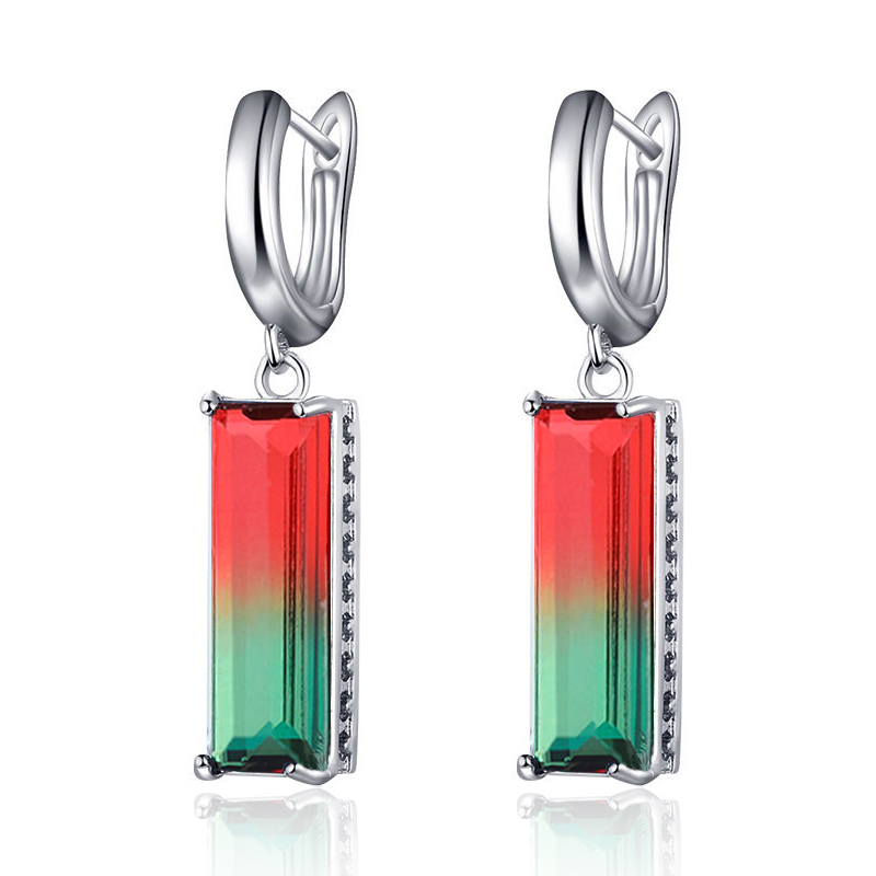 

New Fashion Gradient Zircon Drop Earrings Square Tourmaline Zirconia Gem CZ Dangle Earrings for Women Fine Jewelry Gifts