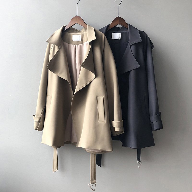 

2021 New Autumn Women Trench Long Turn Down Collar Regular Female Legnth Femme Coat Streetwear We9s, Color 1