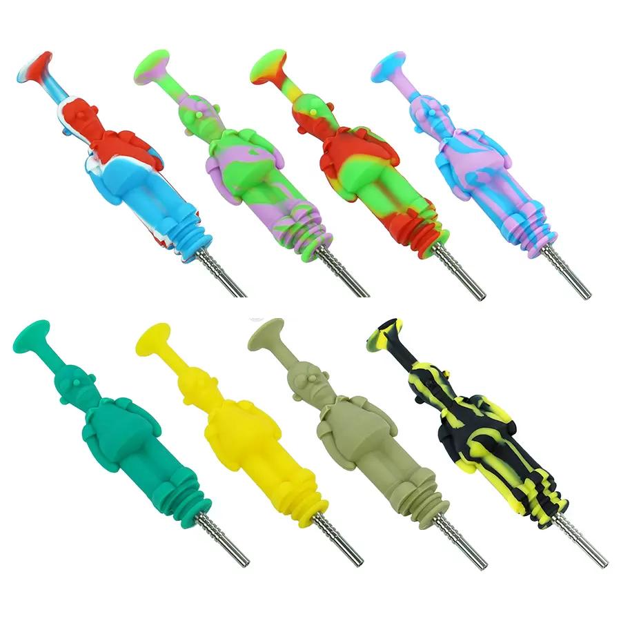 

2022 New Silicone Pipes with Stainless Oil Rigs Smoking Glass Pipe Portable Water Bong Oils Burner Pipe with Titanium Nail