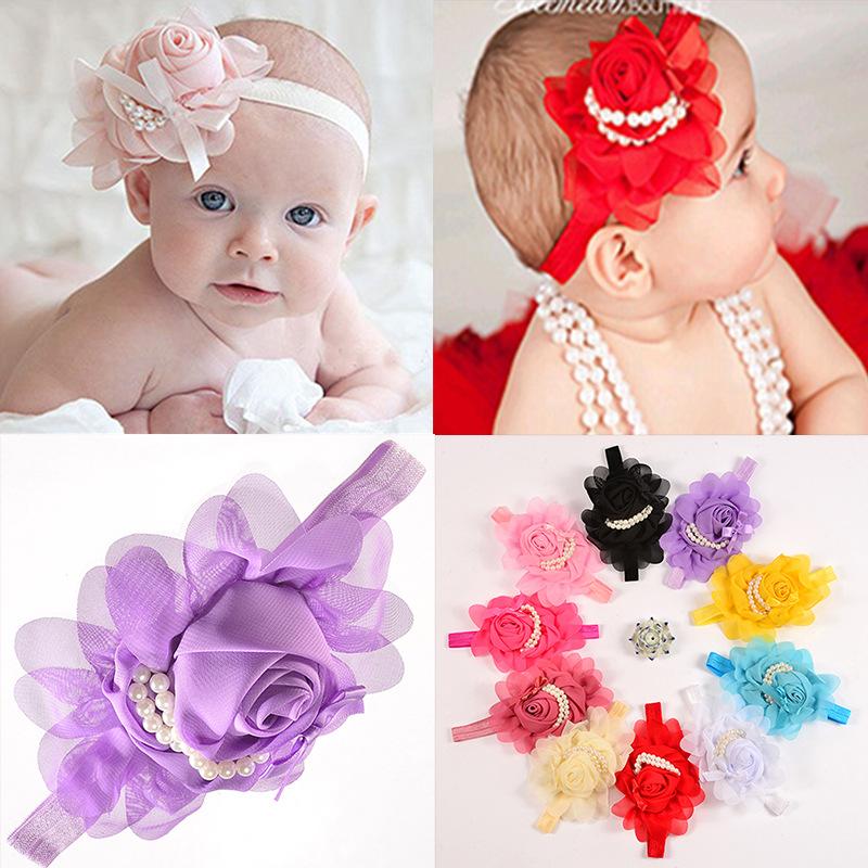 

2020 Hot Selling Fashion Hot children kids Baby girls pearl diamond flowers Headband Headwear Hair Band Head Piece Accessoriesls, White