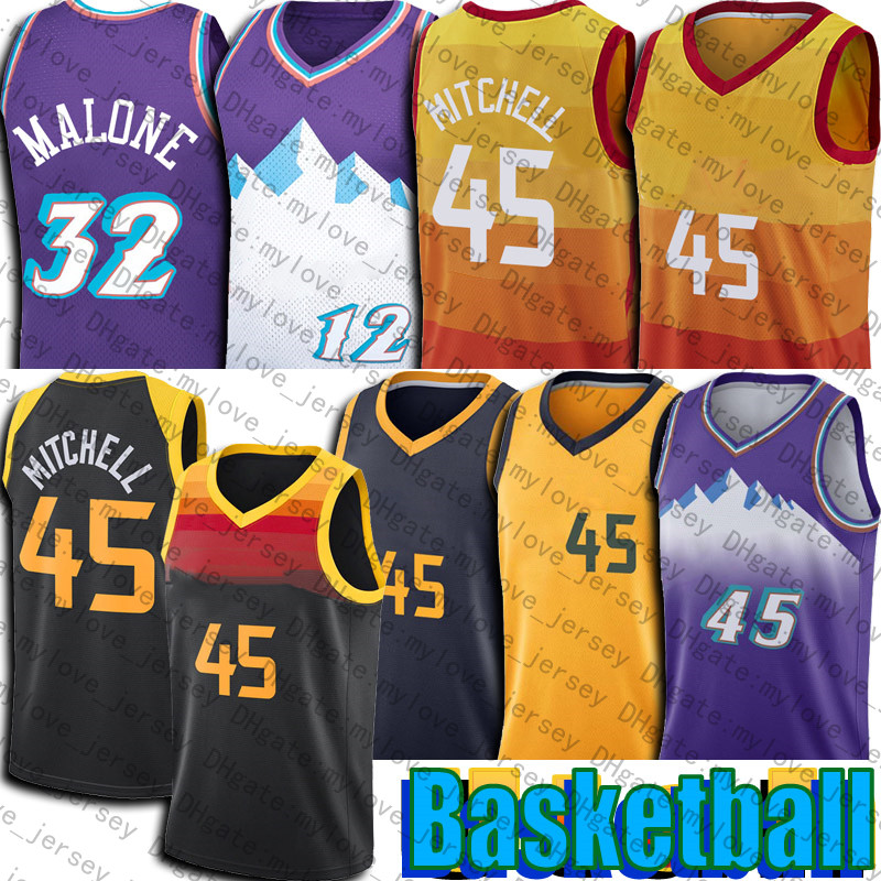 

Donovan 45 Mitchell Jersey Basketball Retro Karl 32 Malone John 12 Stockton Jerseys 2021 City