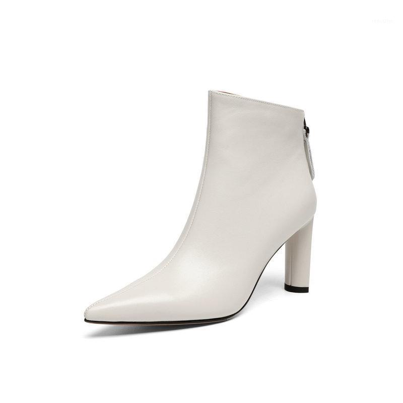 

2020 Western Ankle Boots Cowboy Women Booties Fashion Pointed Toe Shoes Female Thick Heels Cuban Leather Shoes Ladies Autumn1, Beige