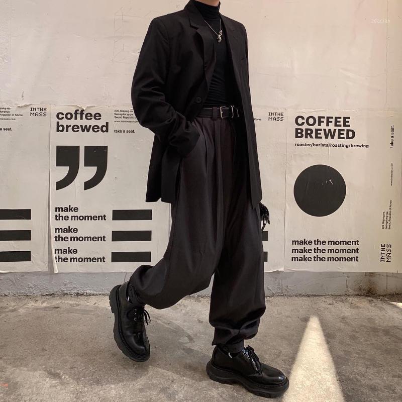 

Male Loose Vintage Fashion Suit Pants Long Harem Trousers Men Korea Japan Style Streetwear Casual Bundle Hem Pants1, Black