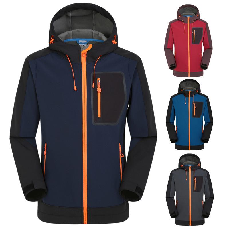 

Outdoor MEN'S Soft Shell Fleece Warm Windproof Waterproof Single Layer Raincoat Jacket Jacket Mountain Climbing Coat Large Size, Red