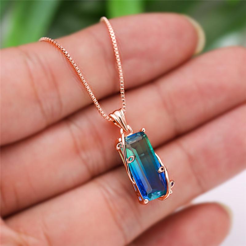 

Mystic Rainbow Zircon Tree Branches Pendant Necklaces For Women Vintage Fashion Rose Gold Chain Necklace Female Wedding Jewelry