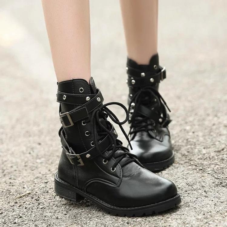

Fashion Shoes Woman Steampunk Gothic Vintage Style Retro Punk Buckle Combat Winter Boots Women Botas Mujer 2020, Black