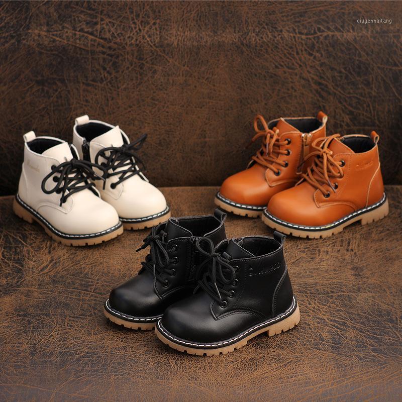 

children boots boys girls soft Cow Muscle bottom boots baby side zipper warm cotton shoes waterproof anti-slip1, White single