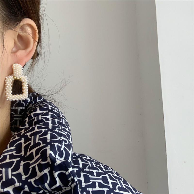 

TIMEONLY Creative Square Simulation pearl Drop earrings Hyperbole hollow fashion earring for women ladies delicate jewellery