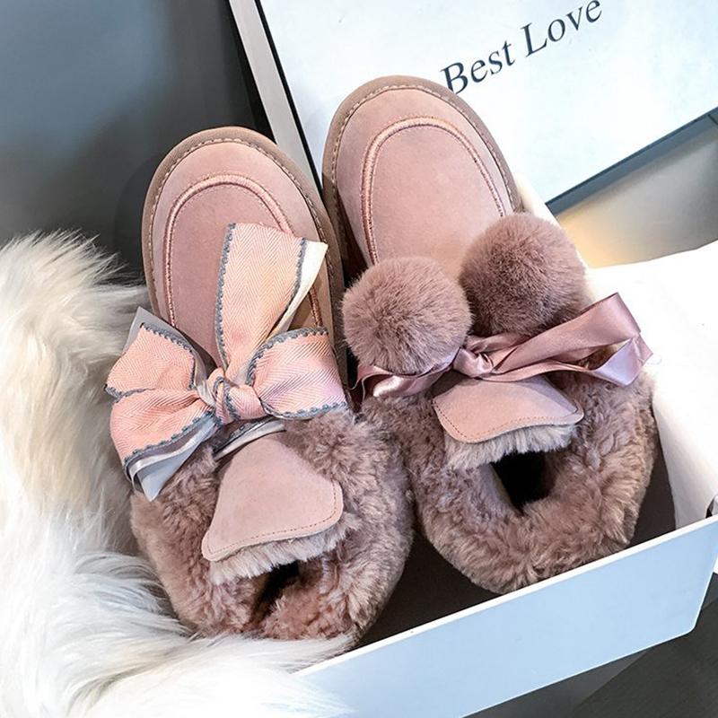 

Rimocy Fashion Bow Thicken Long Plush Snow Boots Women Lovely Fur Ball Platform Shoes Ladies Low Heel Warm Winter Ankle Boots, Gray lace up