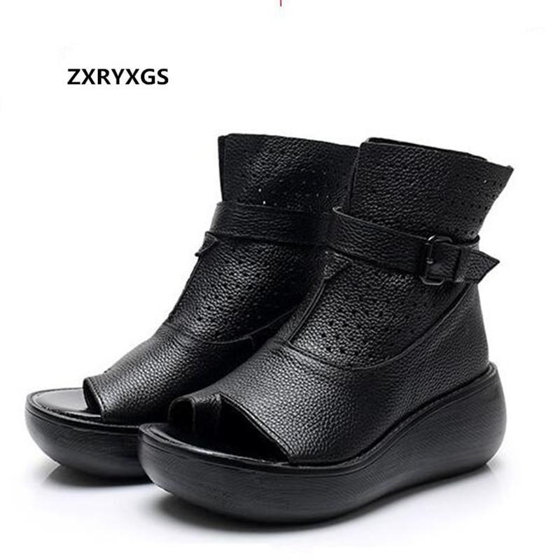 

ZXRYXGS Roman Style Women Summer Sandals 2021 New Platform Wedge Boots Casual Shoes Women Sandals Fashion Real Leather1, Beige