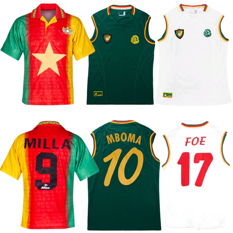 

1994 1995 2002 Cameroon retro soccer jersey 02 Eto o Mboma Lauren Song FOE MILLA home away vintage classic football shirt, Home jersey