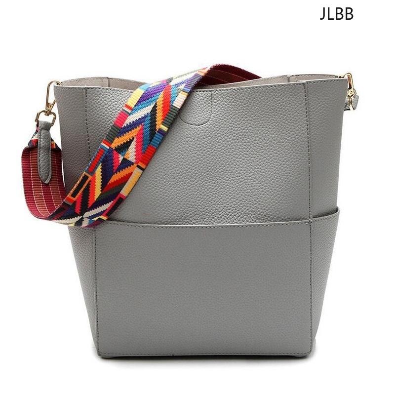 

Women bucket Shoulder bag Large Color wide shoulder straps Women handbags pu leather messenger bags women's totes Shopping Bag, Black