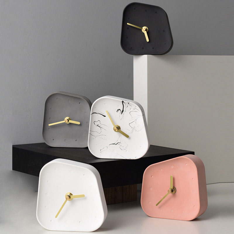 

Nordic Home Decoration Accessories Geometry Shaped Cement Table Clock Desktop Decoration Mute Concrete Small Desk Clock