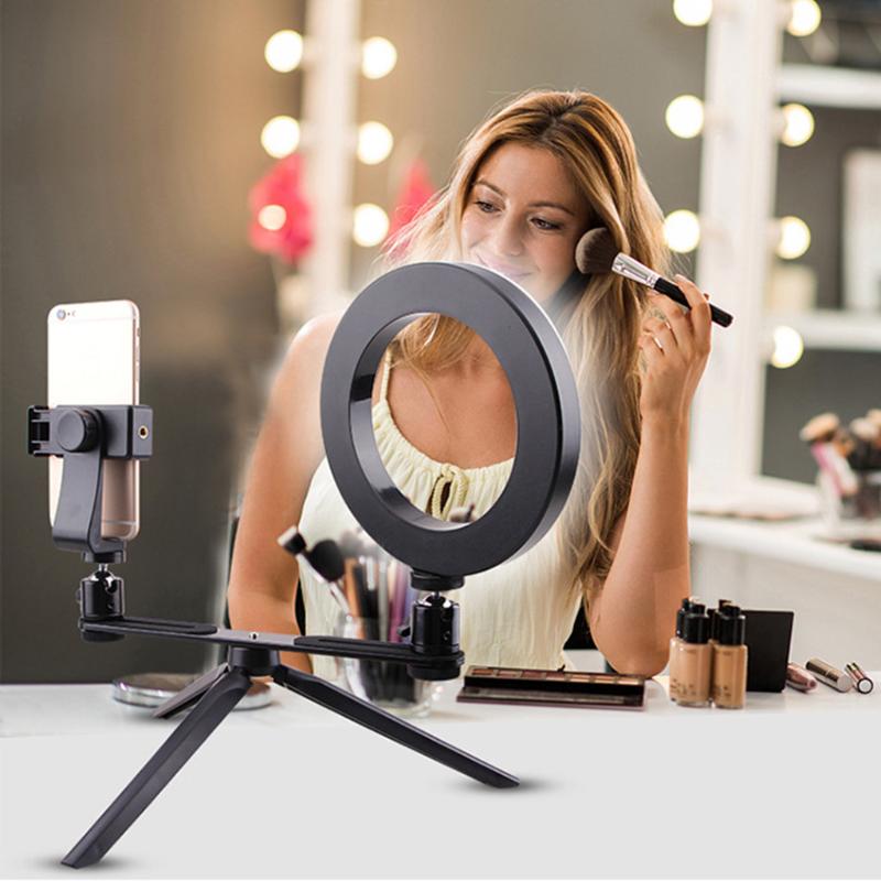 

6inch Mini LED Desktop Video Ring Light Selfie Lamp With Tripod Stand USB Plug For Live Photo Photography Studio