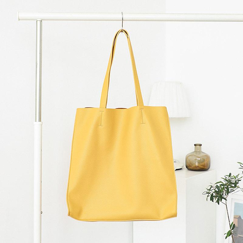 

Fashionable litchi tote bag simple large capacity handbag versatile soft leather solid one shoulder women's bag, Black