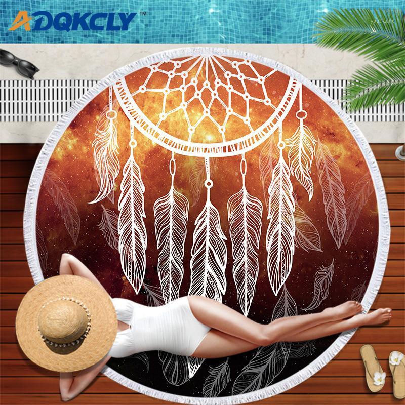 

ADQKCLY Fashionable Style Round Beach Towel Microfiber Dreamcatcher Feather Printed Bath Towel Adults Bathroom Tolla Blanket 1pc1, 09