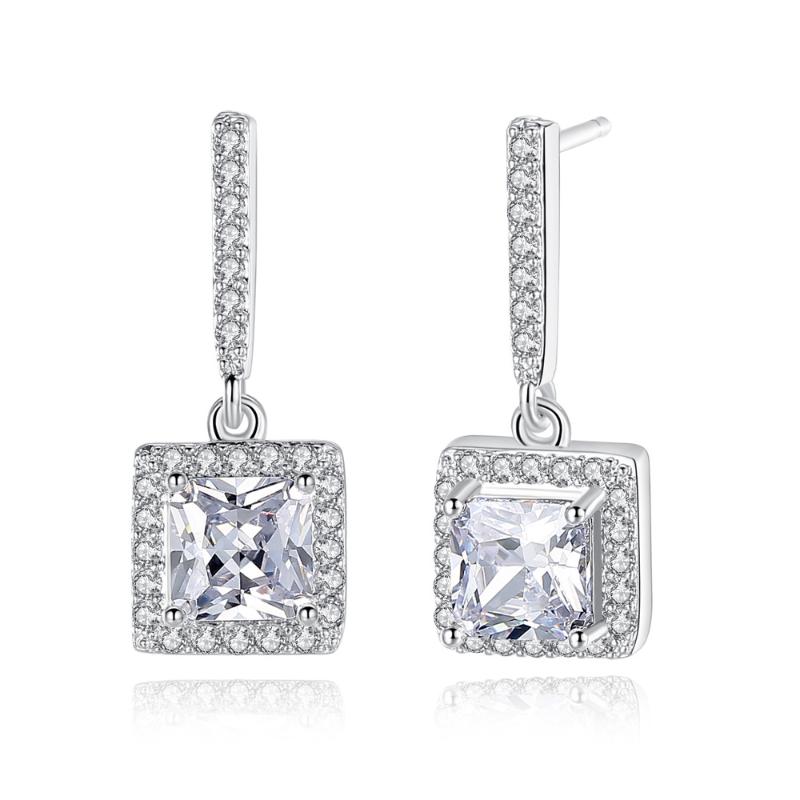

Free Shipping Square inlaid zircon long earrings