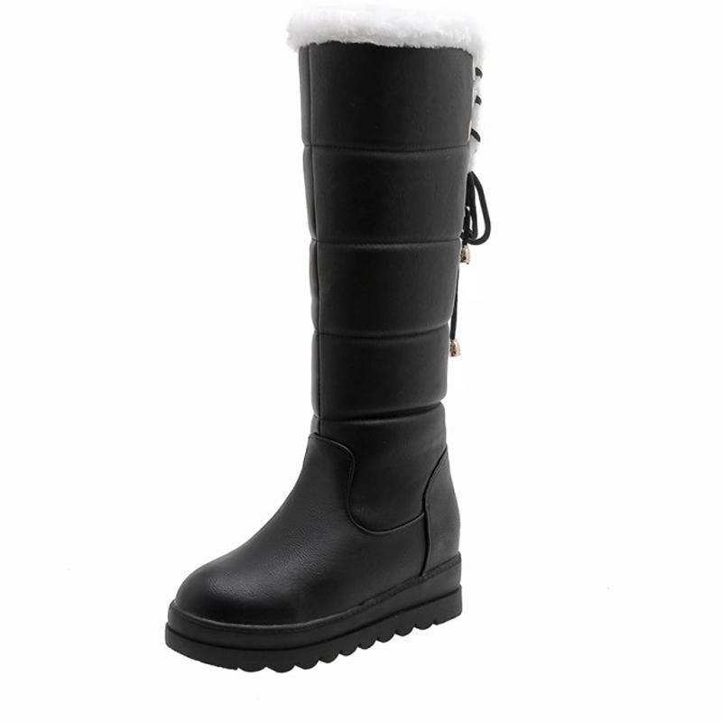 

Warm Snowshoes Handmade Footwear Boots Mid-calf Black White Red Winter Shoes For Woman Thickening Plush Inside Med Heels 2020