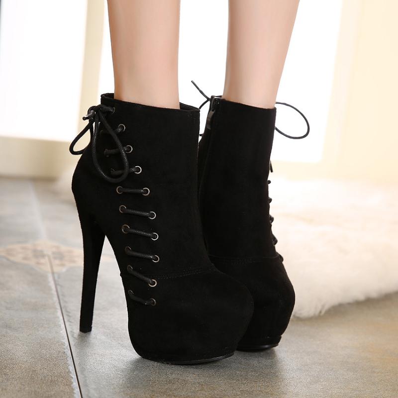 

Winter Super High Heel Stiletto Platform Ankle Boots Zipper Ankle Boots, Black