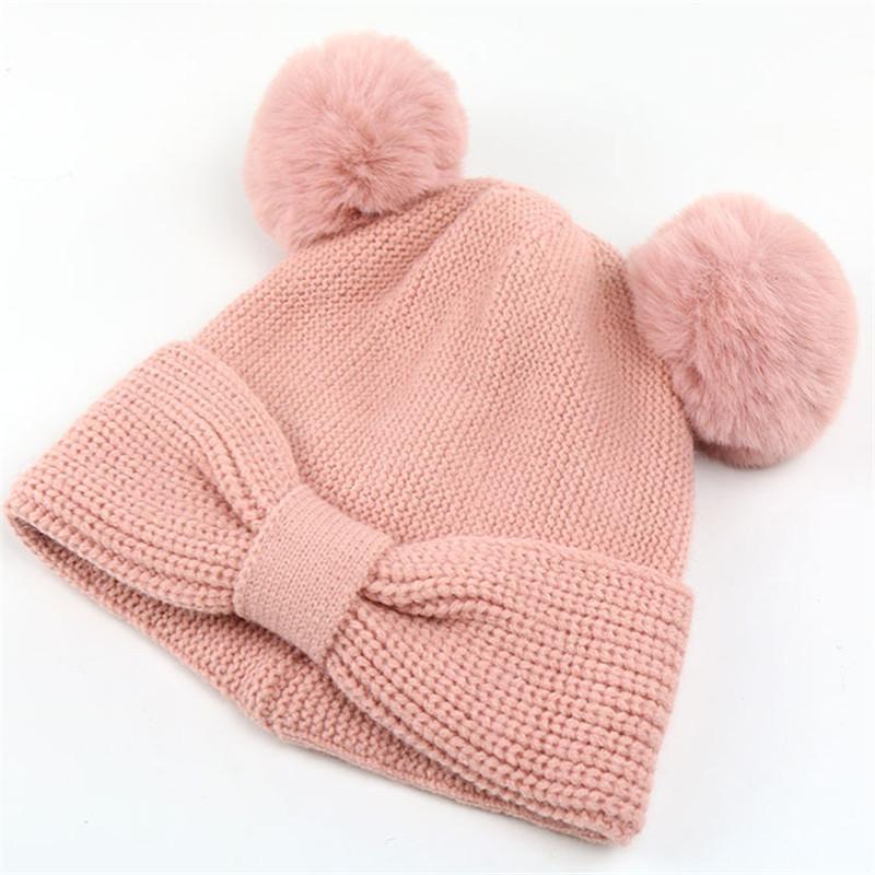 

Autumn And Winter double balls Thicken knitted hat winter warm hat Skullies cap beanie for kid boy and girl 74