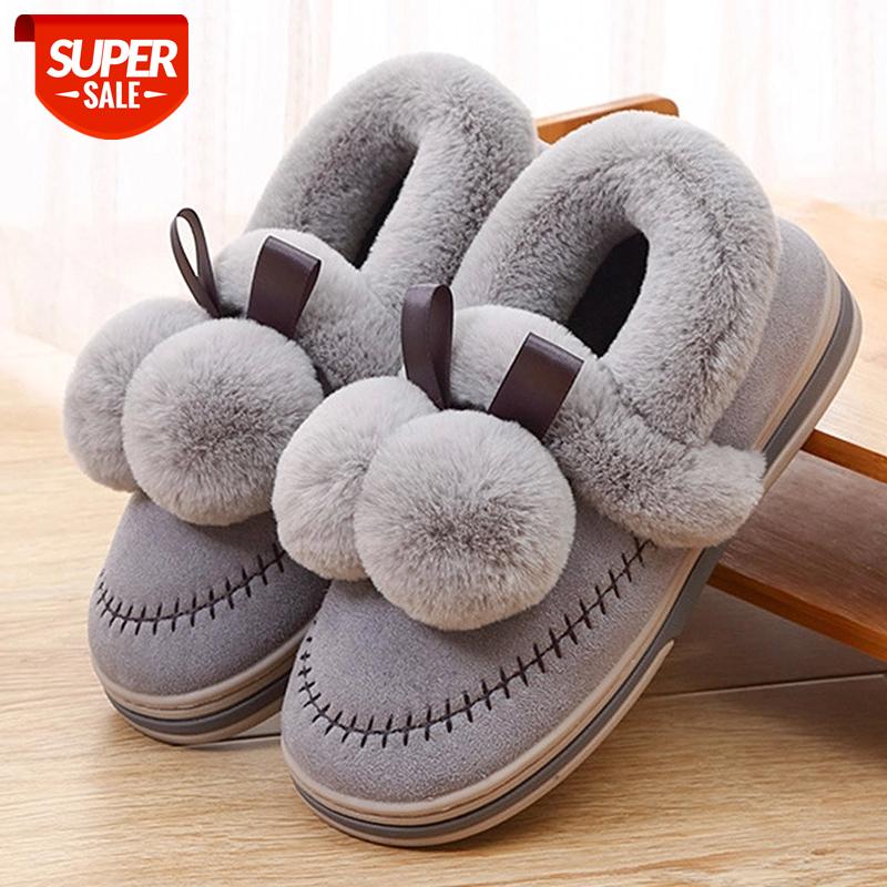 

Women's Slippers Large Size 43-46 Winter Indoor Slippers Non Slip Couple Short Plush Wear-resistant Female Shoes #YX50, Black