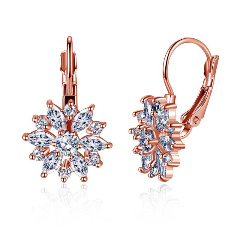 

High-Grade Hypoallergenic Perfect Rose Gold / White Gold / Champagne Plated Snow Flower CZ Hoop Earrings Jewelry Wholesale