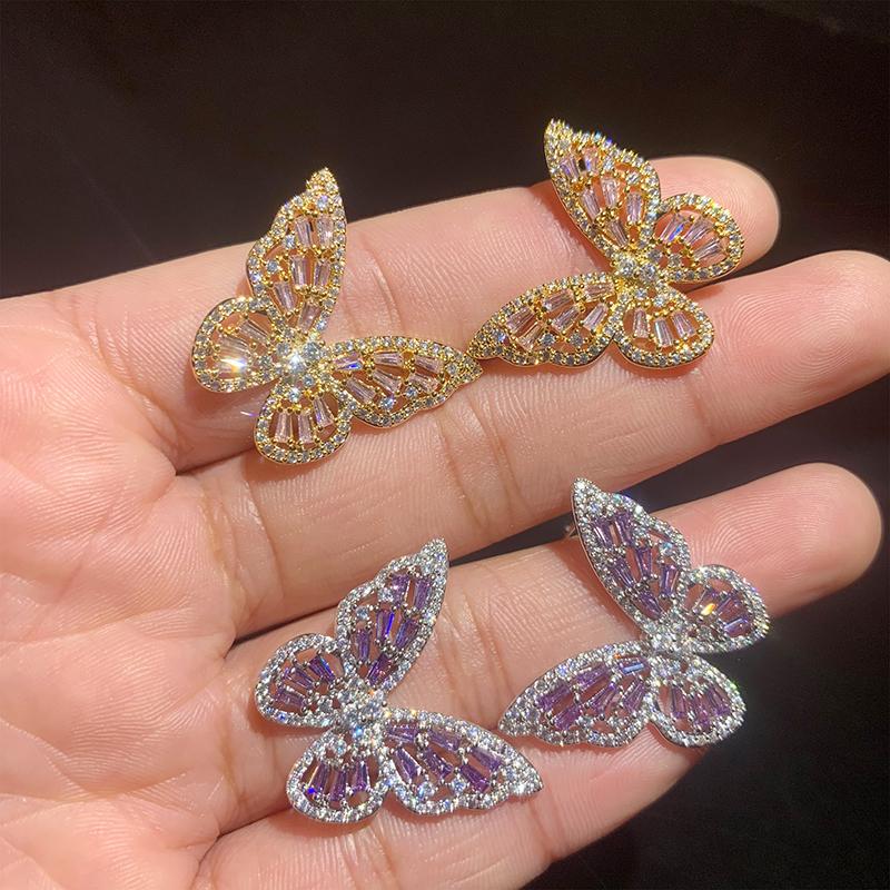

Stud S925 Sterling Silver Trendy Butterfly Earrings 2021 Fashion Korean Luminous Zircon Earring For Women Wedding Jewelry