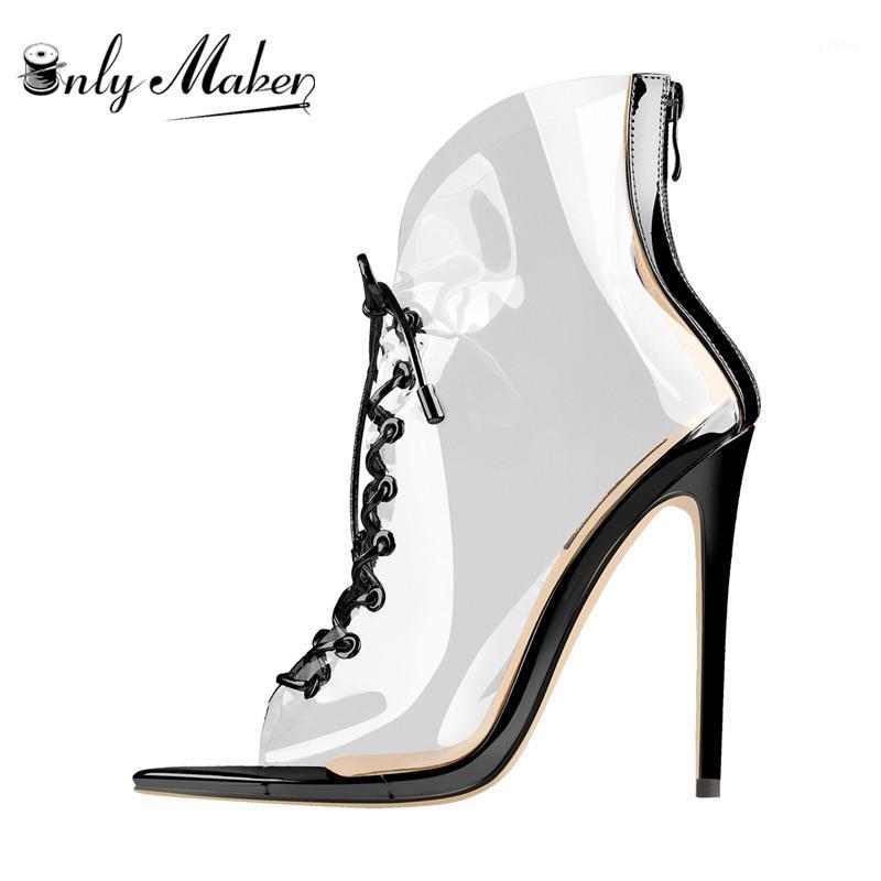 

Onlymaker Women's PVC Peep Toe Transparent Lace Up Zipper Back Ankle Strap Stiletto Party Fashion Lady Gold and Black Sandals1, S190864a