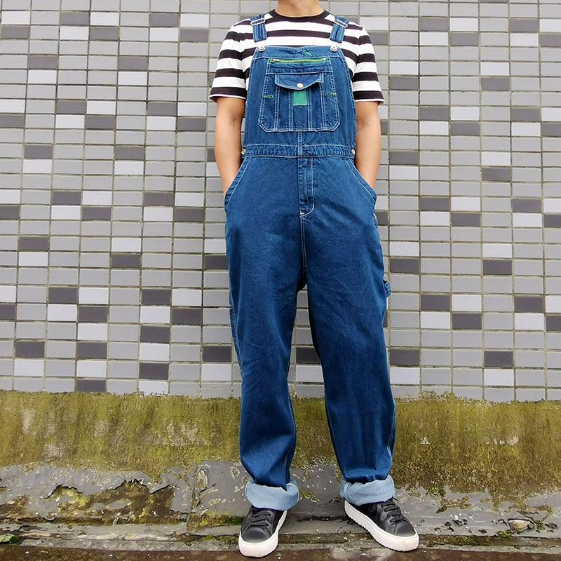 

Men's Denim Overalls Men's Overalls Jumpsuit Large size strap Straight pants Blue jeans Suitable for Weighing 120kg, Dark blue