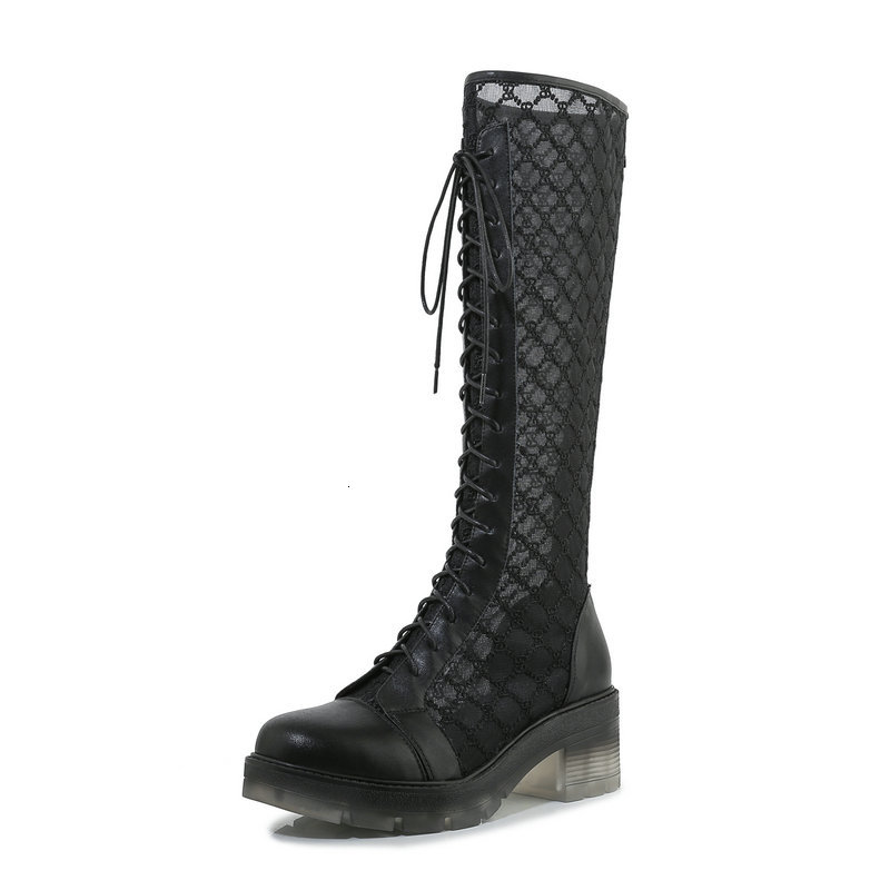 

2021 New Punk Thick High Heels Motorcycle Summer Genuine Leather Women Knee Party Shoes Woman Big Size Boots Frd2, Apricot