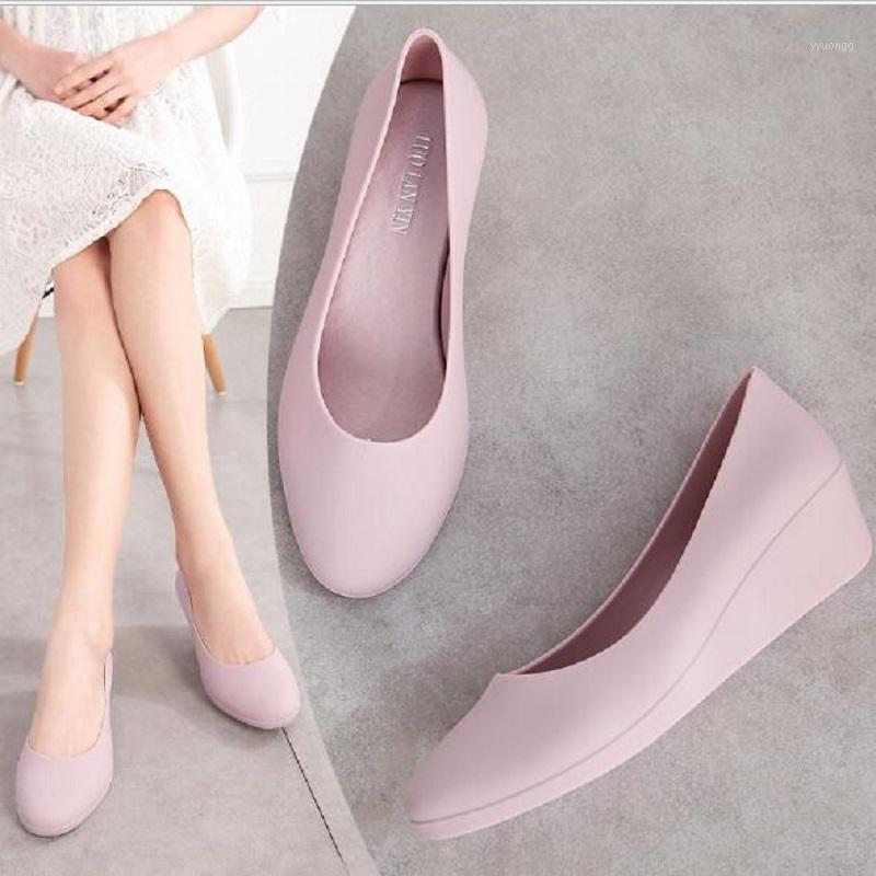 

Summer Fashion Simple Shallow Platform Women Beach Sandals Thick Heels Wedges Slip-On Soft Sole Lady Jelly Shoes 201905151, Black