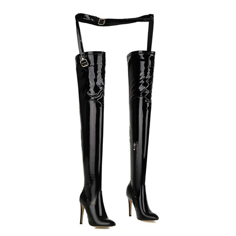 

2020 winter new European and American sexy fashion stiletto pointed super high over the knee boots with buckle plus size 40-49, Beige