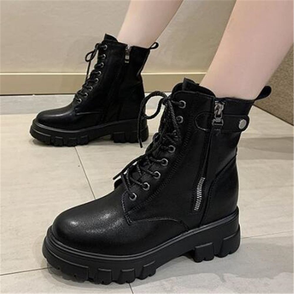 

Women 2021 New Fall Inferior High Wholesale Shoes Warm Winter Leather Increased Military Boots Y3AT, Black