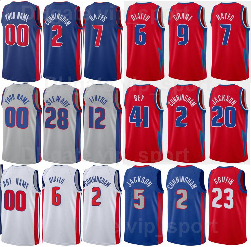 

75th Anniversary Basketball Print Josh Jackson Jersey 20 Jerami Grant 9 Killian Hayes 7 Saddiq Bey 41 Cory Joseph 18 Hamidou Diallo 6 Cade Cunningham 2 Man Woman Youth, 75th white