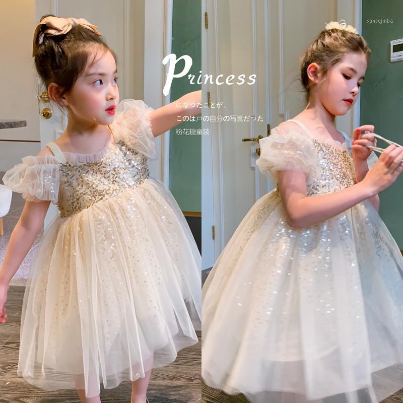 

Lolita Girls Princess Sequin Party Dress Summer Kids 's Clothing Children Off Shoulder Designer Vestidos Clothes1, Gold