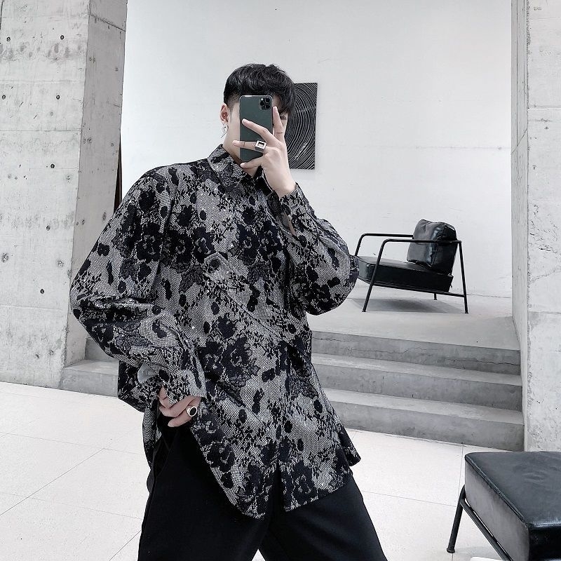 

New Men's Embroidery Long Sleeve Shirt 2021 Fashion Casual Oversize Tops Korean Streetwear Male Clothing Vintage Zfeu, Apricot
