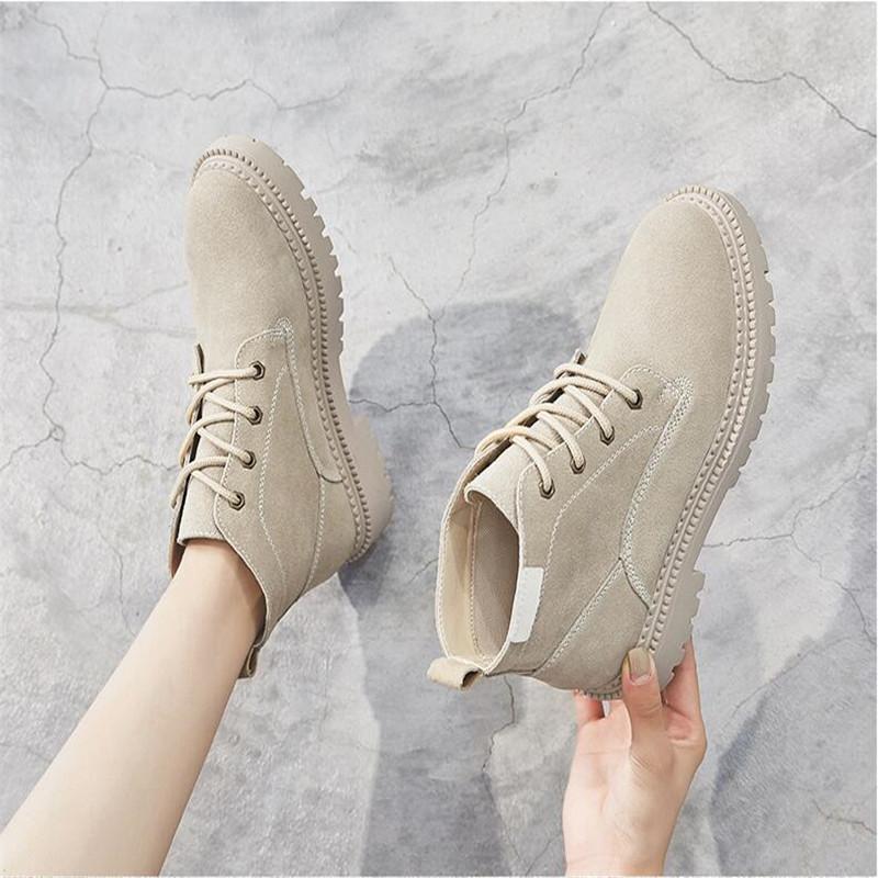 

Women Winter Boots 2021 Genuine Leather Suede Ankle Boots Woman Fashion Lace -Up Black Flat Short