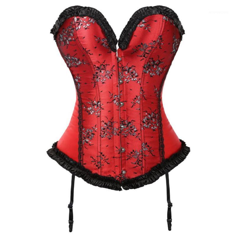 

Women fashion sexy gothic corset bustier lace up burlesque vintage overbust corset brocade floral lingerie top plus size1, Gray